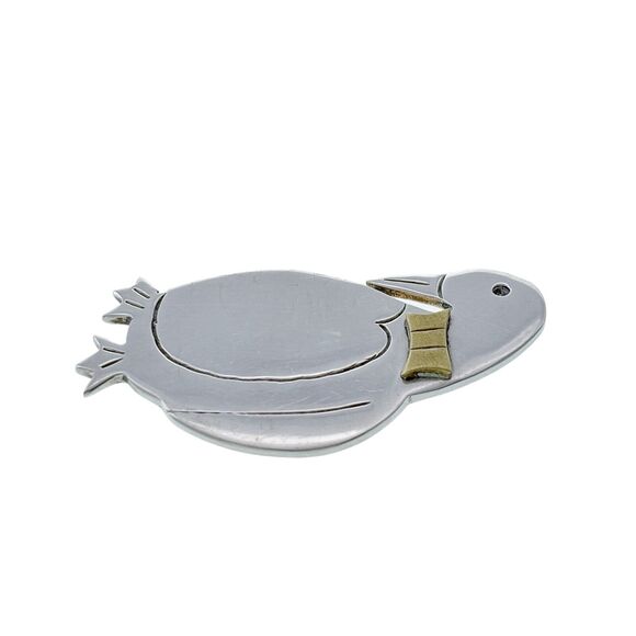 Vintage Mexico Taxco TR-80 Sterling Silver 925 Brass Bowtie Duck Brooch Pin - Picture 3 of 7